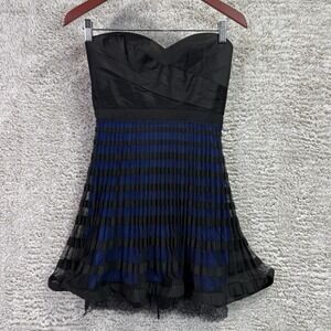 BCBG Maxazria Strapless Dress Women's 4‎ Black & Blue Cocktail With Lace Hem